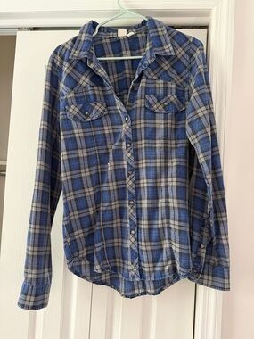 Roxy Blue and Gray Plaid Flannel Shirt